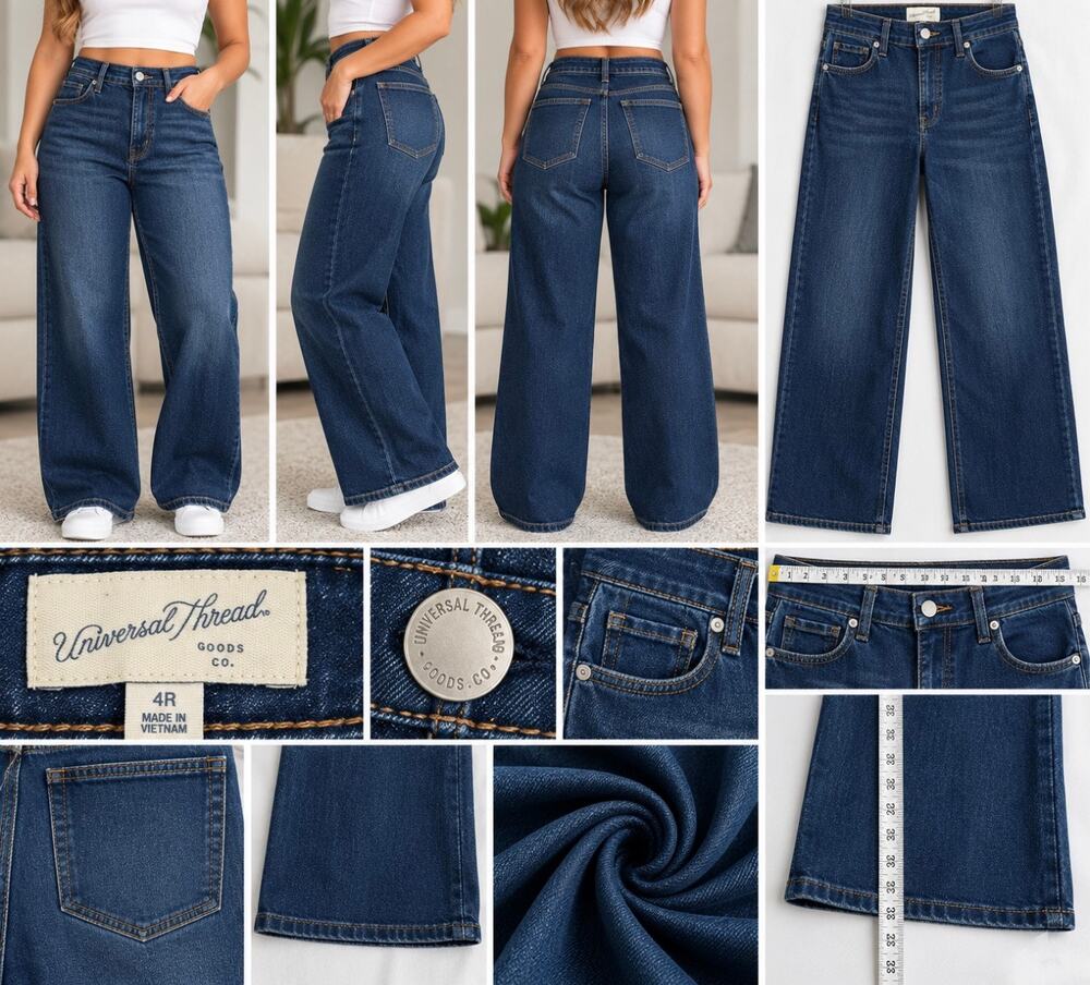 Universal Thread Everyday High Rise Wide Leg Jeans 4R Blue Stretch Denim NWT